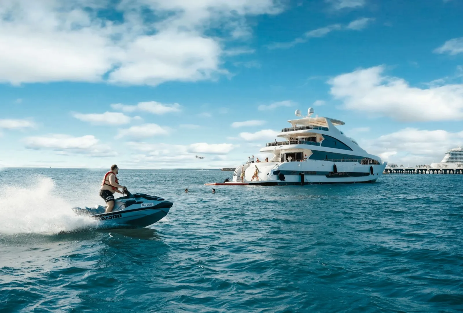 Yacht cruising on open water